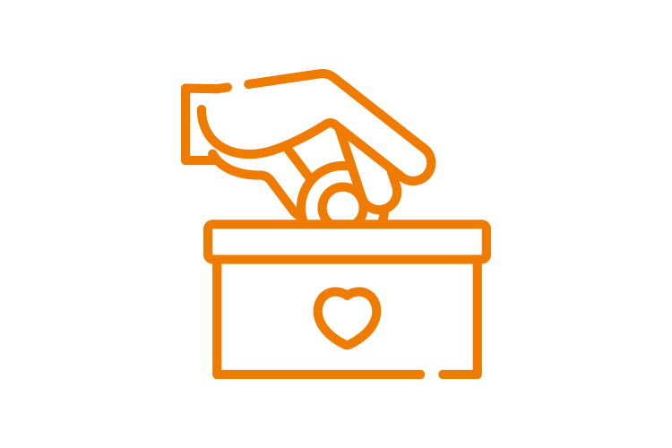 Münze wird in Spendenbox geworfen